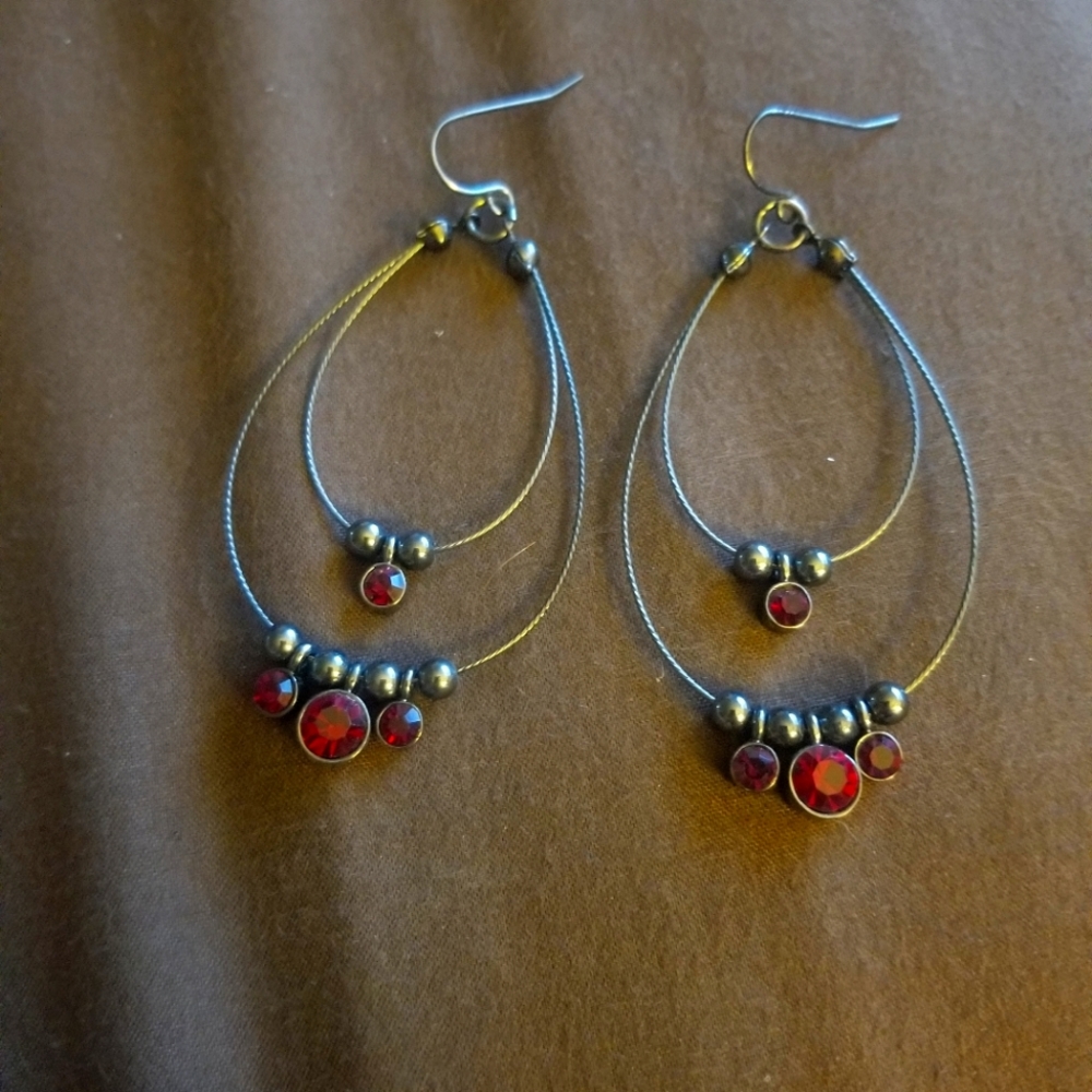 Gunmetal earrings with ruby stones